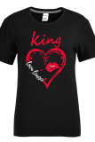 Black Fashion Casual Lips Printed Patchwork Letter O Neck T-Shirts