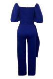 Purple Casual Solid Patchwork Square Collar Straight Jumpsuits