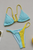 Blue Sexy Party Gradual Change Patchwork Draw String Swimwears