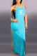 Light Blue Fashion Sexy Print Letter Spaghetti Strap One Step Skirt Dresses
