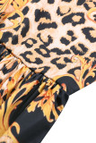 Blue Sexy Print Hollowed Out Patchwork Oblique Collar Straight Dresses