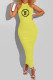 Yellow Fashion Sexy Print Fold O Neck One Step Skirt Dresses