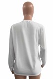 White Fashion Casual Print Basic O Neck Long Sleeve Dresses