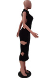 Red Sexy Solid Hollowed Out Backless O Neck A Line Dresses