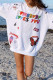 White Casual Print Patchwork O Neck Tops