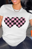 White Fashion Party Print Patchwork O Neck T-Shirts
