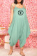 Green Fashion Casual Print Letter Spaghetti Strap Jumpsuits