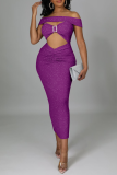 Pink Sexy Patchwork Hollowed Out Off the Shoulder Pencil Skirt Dresses