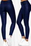 Blue Casual Solid Split Joint High Waist Pencil Solid Color Bottoms