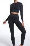 Orange Casual Sportswear Solid Patchwork Zipper Long Sleeve Top And Trousers Two Piece Set