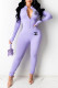 Light Purple Fashion Sexy Print Letter O Neck Jumpsuits