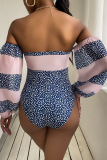 Tangerine Red Sexy Print Bandage Patchwork Swimwears