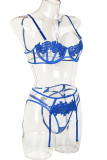 Blue Fashion Sexy Embroidery Split Joint See-through Backless Lingerie