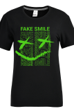 Navy Blue Fashion Street Print Patchwork O Neck T-Shirts