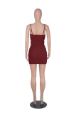 Blue Sexy Solid Bandage Spaghetti Strap Pencil Skirt Dresses