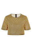 Yellow Casual Print Patchwork O Neck T-Shirts