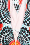 Light Blue Vacation Print Patchwork O Neck Straight Jumpsuits
