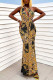 Black Sexy Print Hollowed Out Patchwork Oblique Collar Straight Dresses