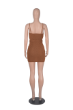 Blue Sexy Solid Bandage Spaghetti Strap Pencil Skirt Dresses