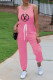 Pink Fashion Casual Print Letter O Neck Jumpsuits