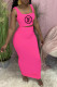 Rose Red Fashion Casual Print Patchwork Square Collar Sleeveless Two Pieces
