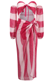 Tangerine Red Sexy Print Bandage Patchwork Swimwears