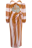 Tangerine Red Sexy Print Bandage Patchwork Swimwears