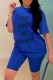 Blue Fashion Casual Letter Print Basic O Neck Short Sleeve Two Pieces