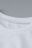 White Casual Print Patchwork O Neck Tops