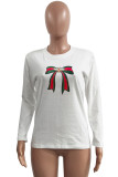 White Fashion Casual Print Basic O Neck Tops
