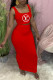 Red Fashion Casual Print Patchwork Square Collar Sleeveless Two Pieces