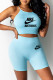 Light Blue Fashion Sportswear Print Letter Spaghetti Strap Sleeveless Two Pieces