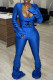 Blue Fashion Sexy Print Letter V Neck Jumpsuits
