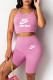 Pink Fashion Sportswear Print Letter Spaghetti Strap Sleeveless Two Pieces