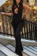 Black Sexy Solid Hollowed Out Patchwork Asymmetrical Collar Boot Cut Jumpsuits