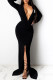 Black Fashion Elegant Solid Letter V Neck One Step Skirt Dresses