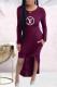 Burgundy Fashion Casual Print Letter O Neck Straight Dresses