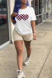 White Fashion Party Print Patchwork O Neck T-Shirts