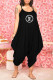 Black Fashion Casual Print Letter Spaghetti Strap Jumpsuits