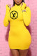 Yellow Fashion Sexy Print Letter O Neck Dresses