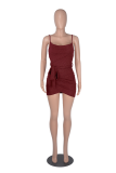 Blue Sexy Solid Bandage Spaghetti Strap Pencil Skirt Dresses