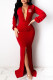 Red Fashion Elegant Print Fold V Neck One Step Skirt Dresses