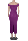 Pink Sexy Patchwork Hollowed Out Off the Shoulder Pencil Skirt Dresses