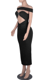 Pink Sexy Patchwork Hollowed Out Off the Shoulder Pencil Skirt Dresses