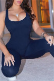 Black Sexy Casual Sportswear Solid Backless U Neck Skinny Jumpsuits