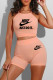 Peach Fashion Sportswear Print Letter Spaghetti Strap Sleeveless Two Pieces