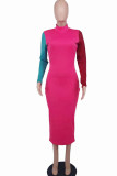 Red Casual Solid Split Joint Half A Turtleneck One Step Skirt Dresses