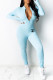 Light Blue Fashion Sexy Print Letter O Neck Jumpsuits