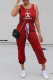 Red Fashion Casual Print Letter O Neck Jumpsuits
