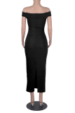 Pink Sexy Patchwork Hollowed Out Off the Shoulder Pencil Skirt Dresses